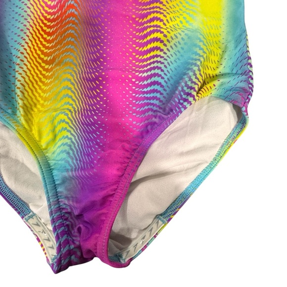 Speedo Girls One Piece Pink Blue Yellow Sports Swimsuit Swim Suit Size 10 - Picture 3 of 6